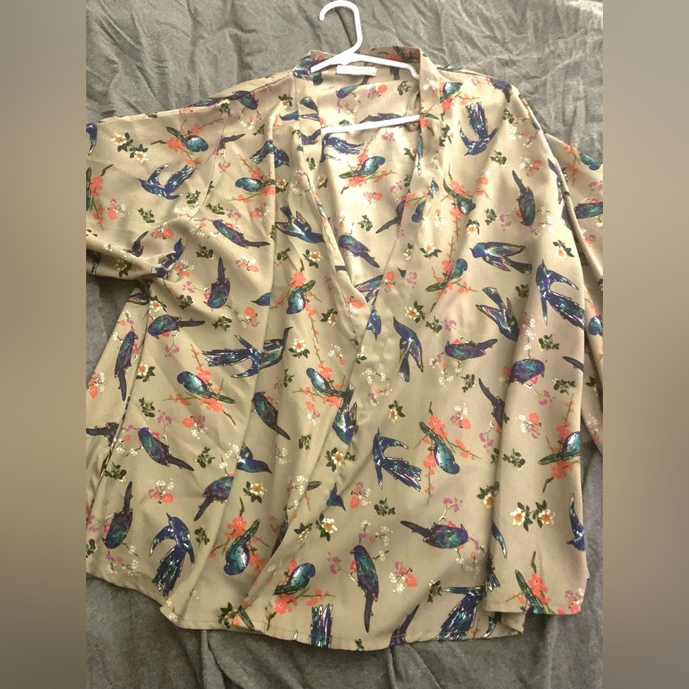 Kimono top,with blue/purple birds,size xxL